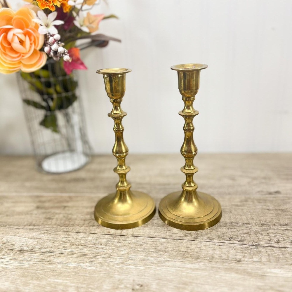 Vintage Brass Candlestick Pair | Hollywood Regency Decor